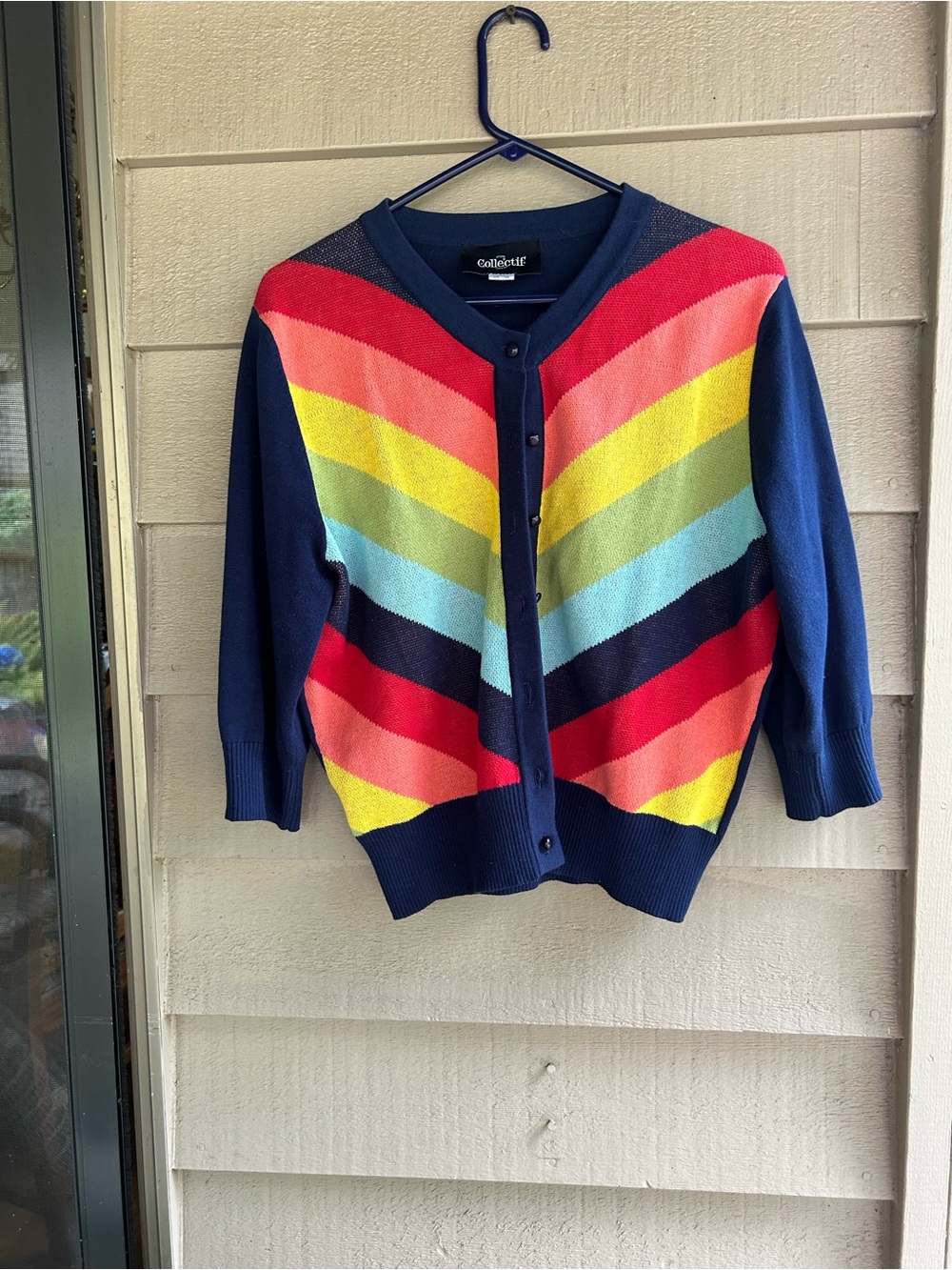 Collectif Chevron Cardigan with Bright colorful Stripes